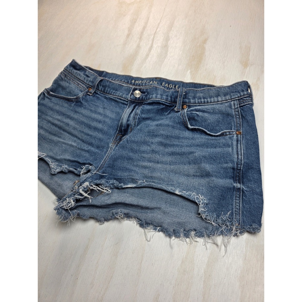 American Eagle Super Low Rise Perfect Shortie Denim Shorts Blue Size 14 Grunge